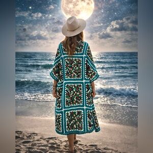 Artisan MEGA duster granny square boho cocoon Kimono w prairie farmhouse vibe